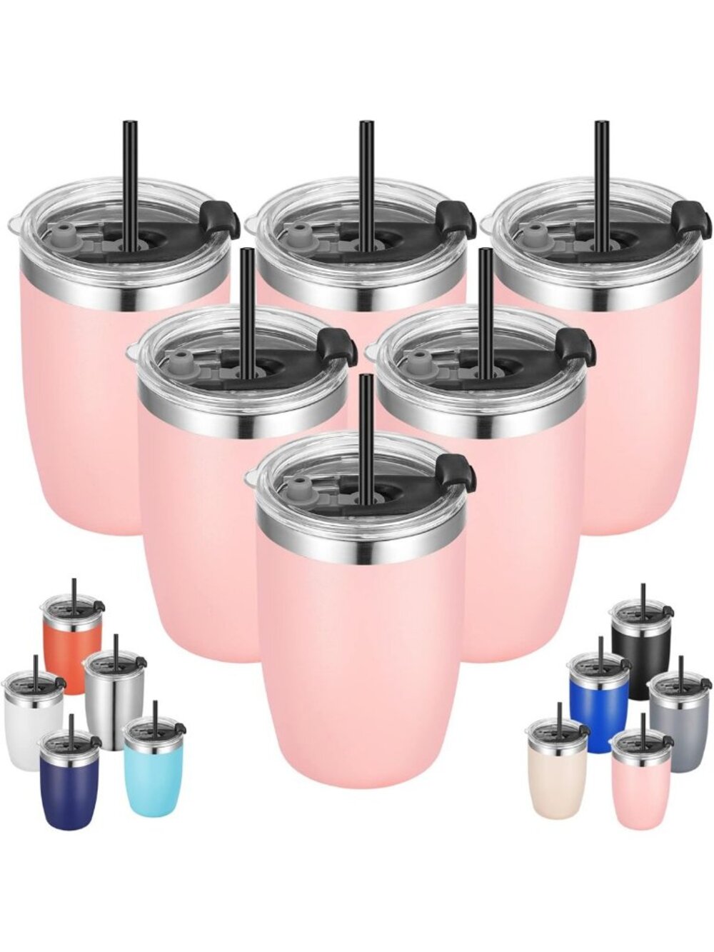 12 oz Pink Vacuum Insulated Tumblers - Double Wall Travel Cups with Lids